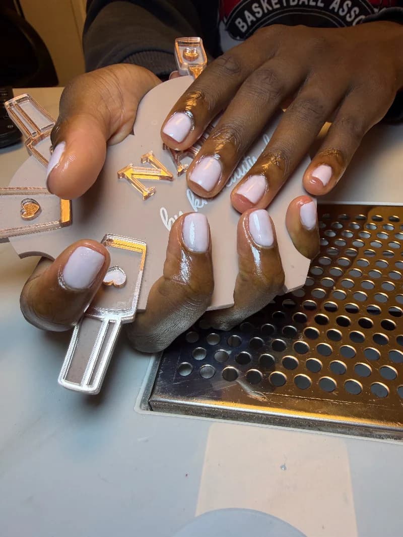 Milky white gel on short square nails