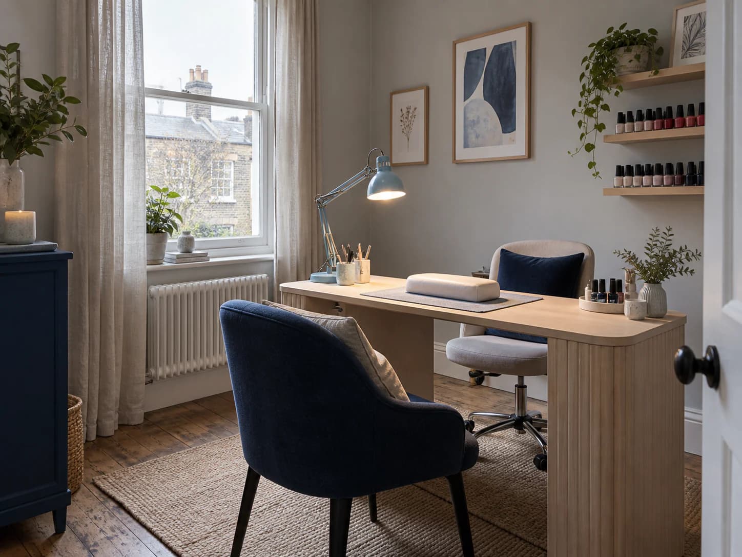 A private manicure room prepared for one client